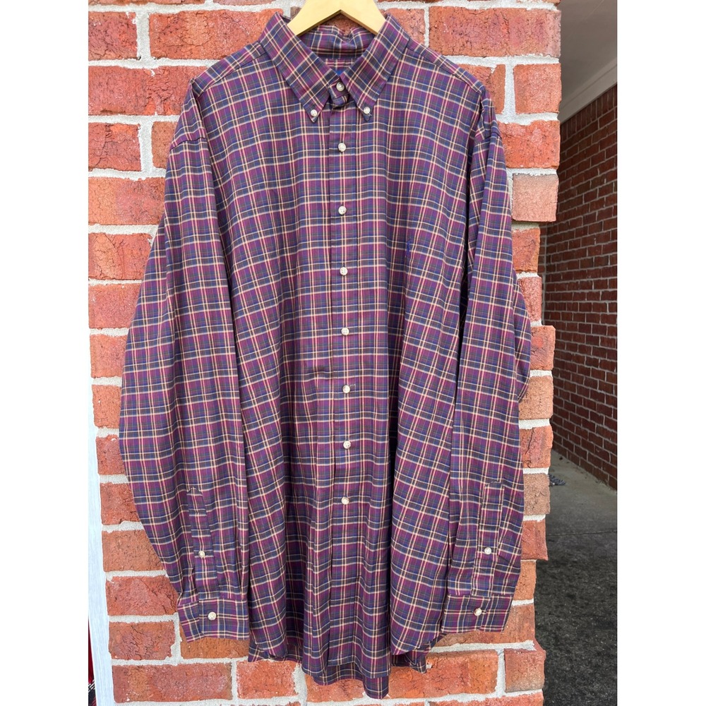 Polo Ralph Lauren Mens 2XLT Tall Classic Fit Plaid Button Down Shirt Purple Gold